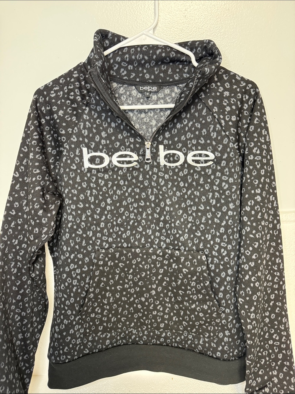 bebe Black & Gray Leopard Half-Zip Pullover